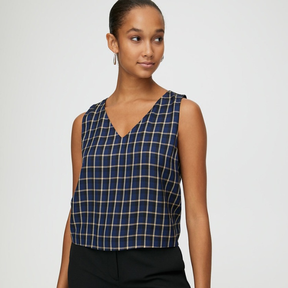 Aritzia Murphy Blouse - Size Small/Navy Base Check